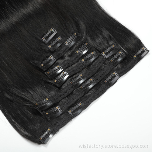 100% virgin human hair extension clip in, hair clip in human hair extensions,black and straight human hair clip in extentions